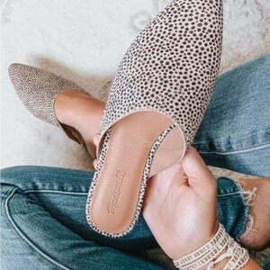 Madewell Leopard-Print Pointed Toe Slip-On Mules in Beige and Black